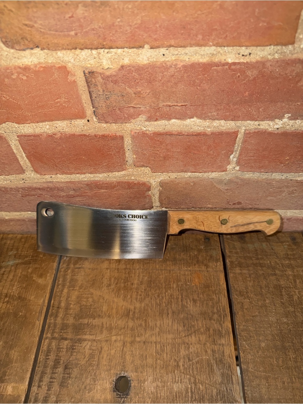 Vintage Cooks Choice Meat Cleaver Knife Stainless Steel Full Tang Wood 11’